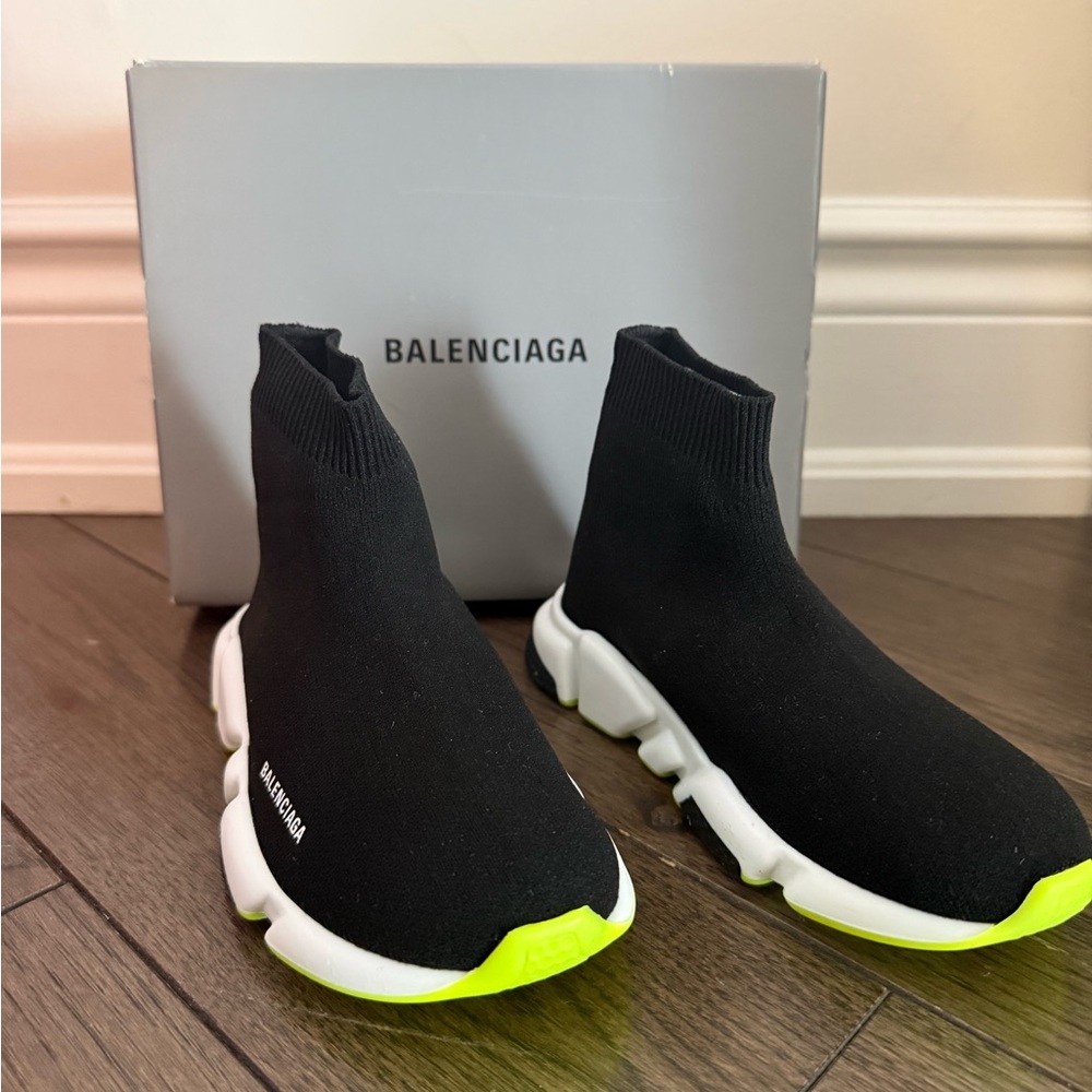 Balenciaga Black and Neon Green Sock Shoes for kids
